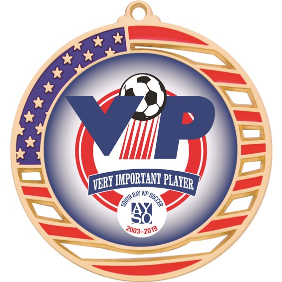Custom Insert Soccer Medal with American Flag and Custom Team Logo